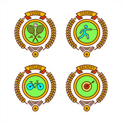  Emblems of sports clubs. Tennis, fencing, Cycling, archery. Vector illustration