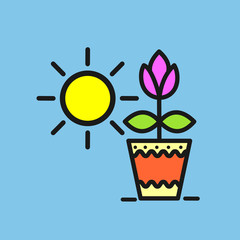 Flower in a pot. Potted plants. Vector icon.