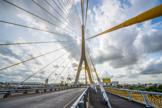 Mega sling Bridge,Rama 8 Bridge with nice sky background, Bangkok Thailand