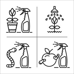 Garden, fruits, harvest, flowers, watering, spraying of garden pest, garden care, set of vector iconsGarden, fruits, harvest, flowers, watering, spraying of garden pest, garden care 
