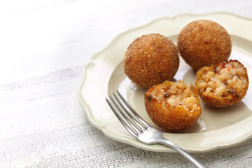 arancini di riso, fried risotto rice balls, italian sicilian food