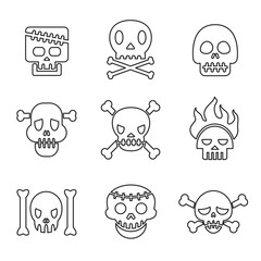 Skull line icon set