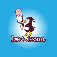 Ice cream. Vector illustration of penguin holding ice cream.
