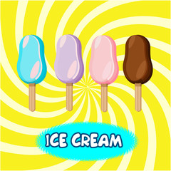  Ice cream. Vector illustration. Ice cream with chocolate and fruit ice cream, set.