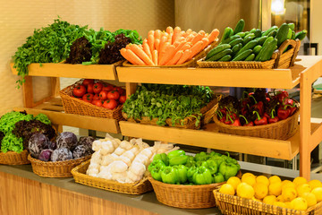 fresh vegetables on the shelves