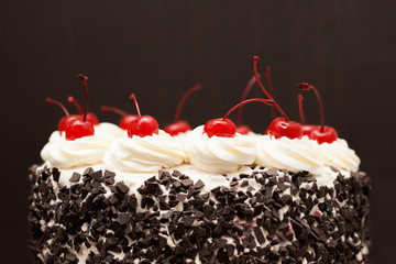 Black Forest cake on a dark background
