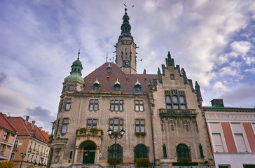 Fototapeta premium Town Hall with clock tower in Jawor.