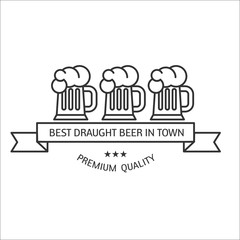 Logo beer. The best beer in town. Vector illustration of three glasses of beer, vintage beer sign