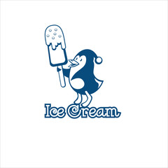 Logo ice cream. Vector illustration of penguin with ice cream.
