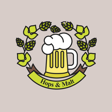 Logo beer, hops and malt, vector illustration, vintage beer sign