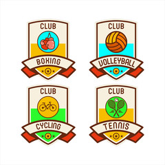 Naklejka premium Logos, emblems, emblems of sports clubs. Boxing, volleyball, Cycling, tennis