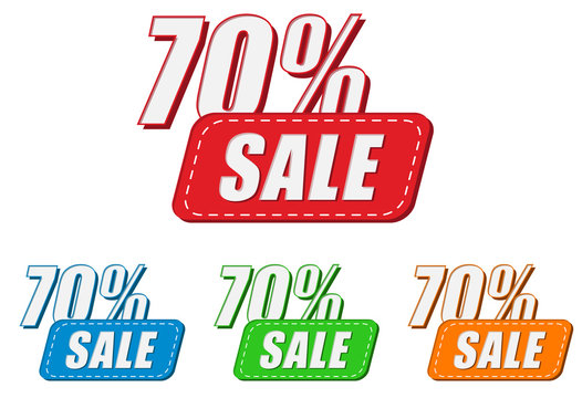 70 percentages sale, four colors labels, vector