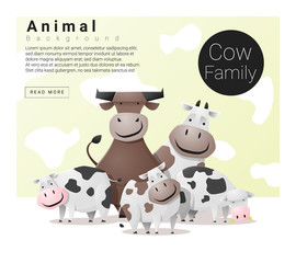 Cute animal family background with Cows , vector , illustration