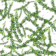 Watercolor seamless pattern with herbs and leaves.