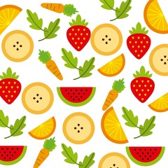 Carrot, banana and strawberry icon. Organic food design. Vector 