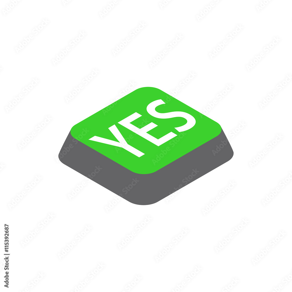 Aufkleber click yes button icon in isometric 3d style isolated on white background. choise symbol