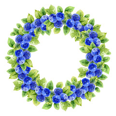 Watercolor wreath with bilberry