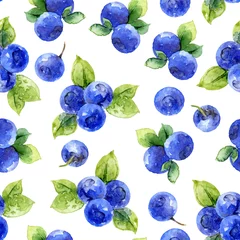 Tuinposter Aquarel fruit Naadloos patroon met blauwe bosbes