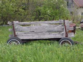 Old Farm Wagon in Grass - Sideview