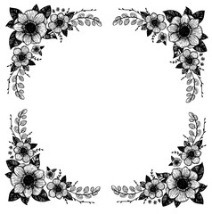 Hand drawn vector illustration. Vintage decorative floral frame.