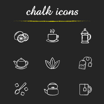 Tea chalk icons set