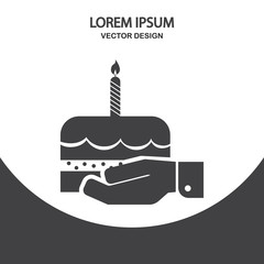 Obraz premium Holiday cake on a hand icon on the background