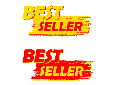 best seller, yellow and red drawn labels, vector