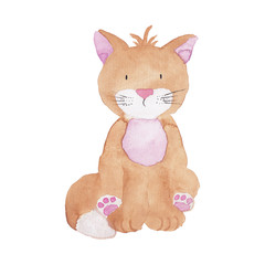 Cute cat watercolor Hand-painted illustration Isolated