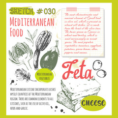Food sketchbook with mediterranean traditional products and recipes.