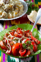 Fresh salad with tomatoes, onions and coriander - Achik-chuchuk.