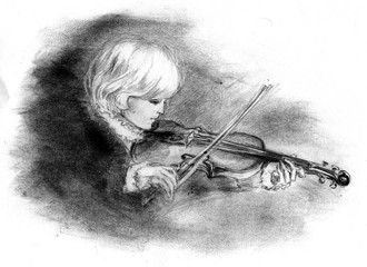 Boy playing the violin in an 18th century - Illustration