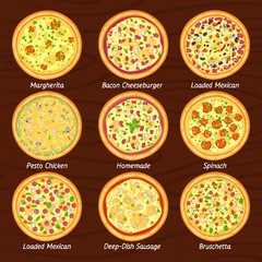 Set of pizza flat icon