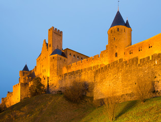 Fototapeta na wymiar Medieval castle of Carcassonne in evening