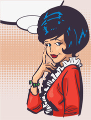 Vintage elegant woman, halftone dotted background vector pic