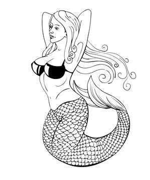 Mermaid bikini sexy girl, retro looked, vector pic