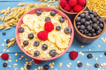 oat, oatmeal and fresh fruits
