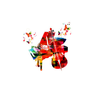 Colorful music background with violoncello and piano