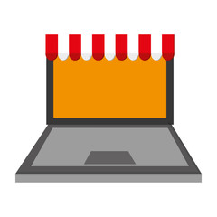 Laptop computer shopping store icon isolated vector illustration