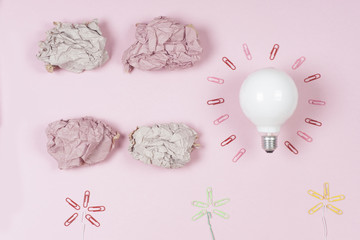 great idea concept with crumpled colorful paper and light bulb o