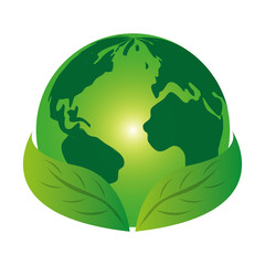Planet world green leaves leaf icon isolated vector illustration