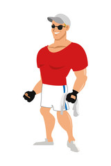 flat design man with fitness outfit wearing sunglasses hat and gloves icon vector illustration