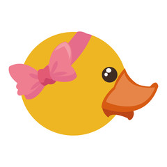 flat design toy rubber duck with pink bow icon vector illustration