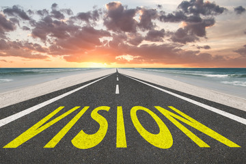 Vision text on highway inspirational background