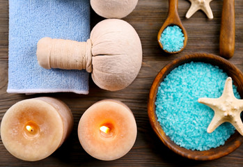 Spa treatment on wooden background