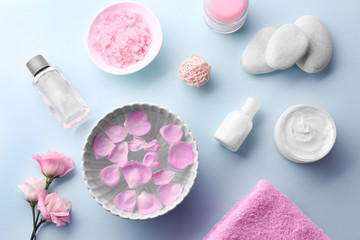 Composition of spa treatment on light background