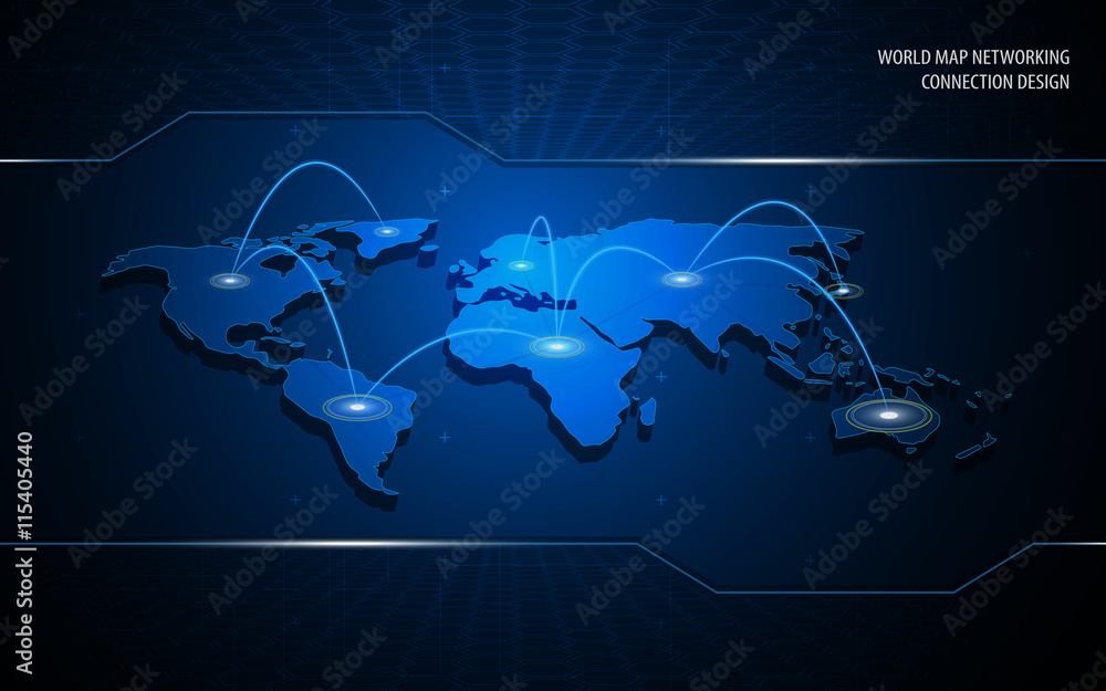 Poster world map networking connection technology innovation concept design background