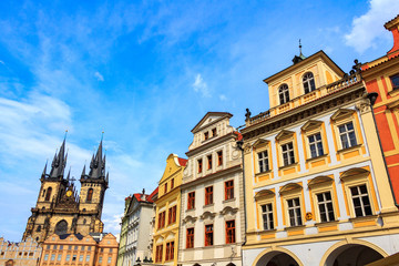 Fototapeta na wymiar Prague, Old Town Hall (15th Century), Town Square and Church of our Lady Tyn (1365), Prague, Czech Republic