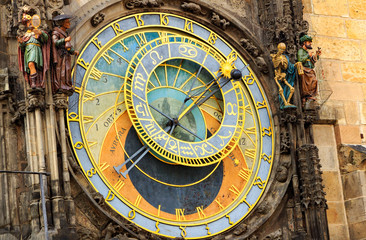 Historical medieval astronomical clock in Old Town Square in Prague, Czech Republic