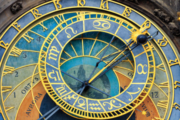 Fototapeta na wymiar Historical medieval astronomical clock in Old Town Square in Prague, Czech Republic
