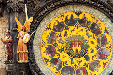 Historical medieval astronomical clock in Old Town Square in Prague, Czech Republic